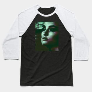 Portrait, digital collage and special processing. Woman. Like in night dreams. Green and red. Baseball T-Shirt